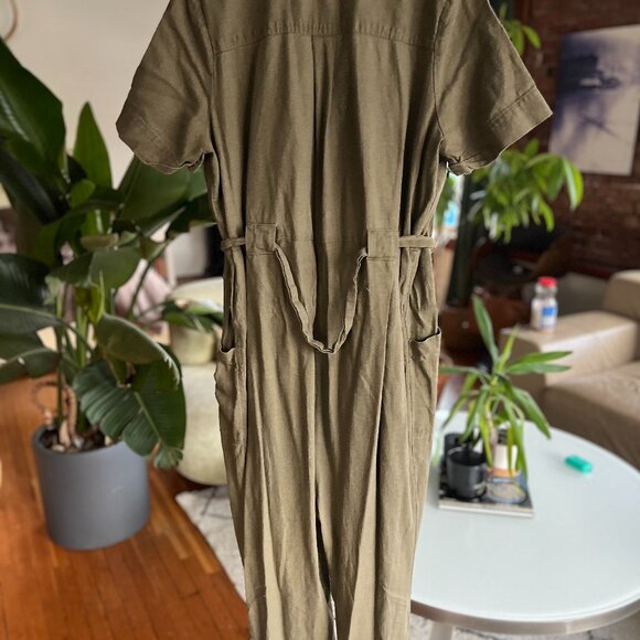 A.n.d E a W y Olive Green Utility Linen Jumpsuit - Picture 4 of 5